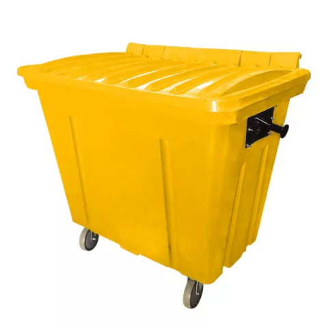 Container de Lixo ou Lixeira para Condomínios Amarelo de Plástico virgem com rodas, 500 Litros