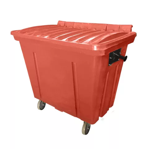 Container de Lixo ou Lixeira para Condomínios Vermelho de Plástico virgem com rodas, 500 Litros