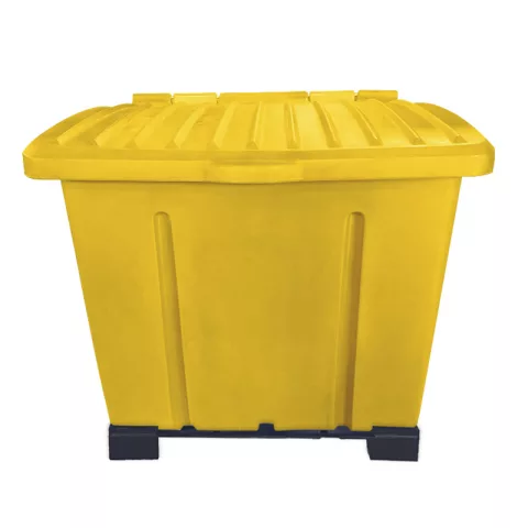 Container de Lixo ou Lixeira para Condomínios Vermelho de Plástico com suporte fixar chão, 1000 Litros