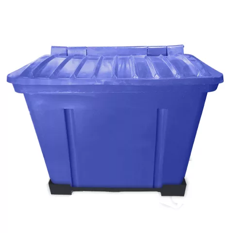 Container de Lixo ou Lixeira para Condomínios Azul de Plástico com suporte fixar chão, 500 Litros