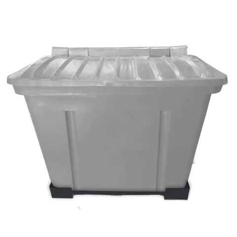 Container de Lixo ou Lixeira para Condomínios Cinza de Plástico com suporte fixar chão, 500 Litros