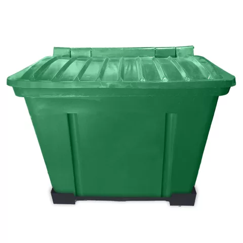 Container de Lixo ou Lixeira para Condomínios Verde de Plástico com suporte fixar chão, 500 Litros