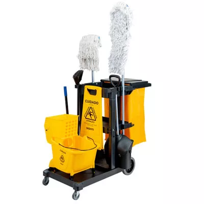 KIT: Carrinho PRETO+Balde 24L+Placa+Esfregão+Mop Pó+Pá
