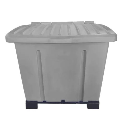 Container de Lixo ou Lixeira para Condomínios Cinza de Plástico com suporte fixar chão, 1000 Litros