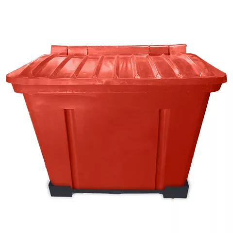 Container de Lixo ou Lixeira para Condomínios Vermelho de Plástico com suporte fixar chão, 1000 Litros