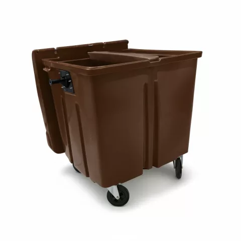 Container de 1000 Litros com Tampa Bi-Partida e Divisória Interna para Coleta Seletiva - Marrom