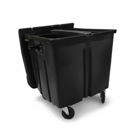 Container de 1000 Litros com Tampa Bi-Partida e Divisória Interna para Coleta Seletiva - Preto
